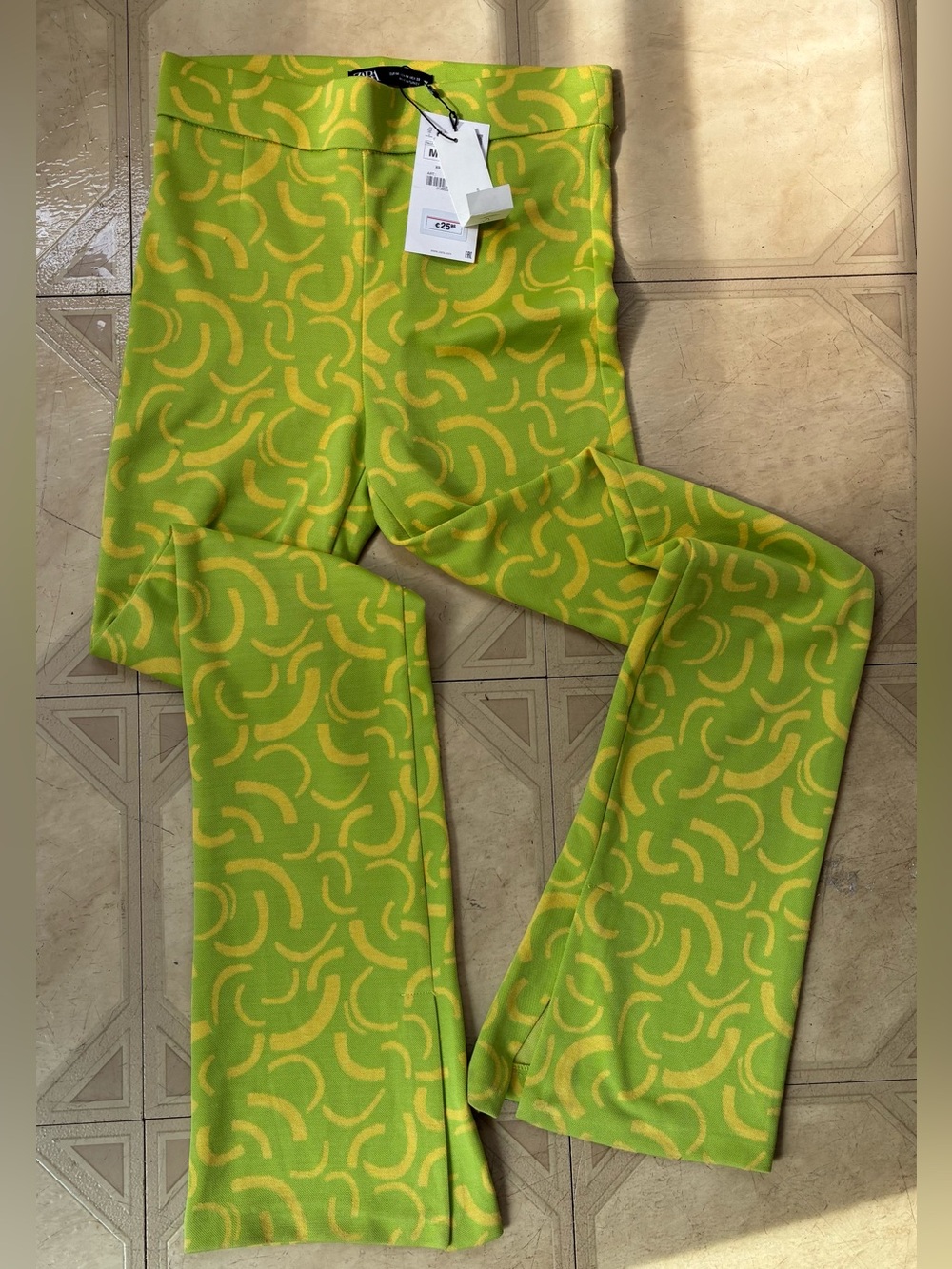 Zara Lime Green & Yellow Patterned Trousers